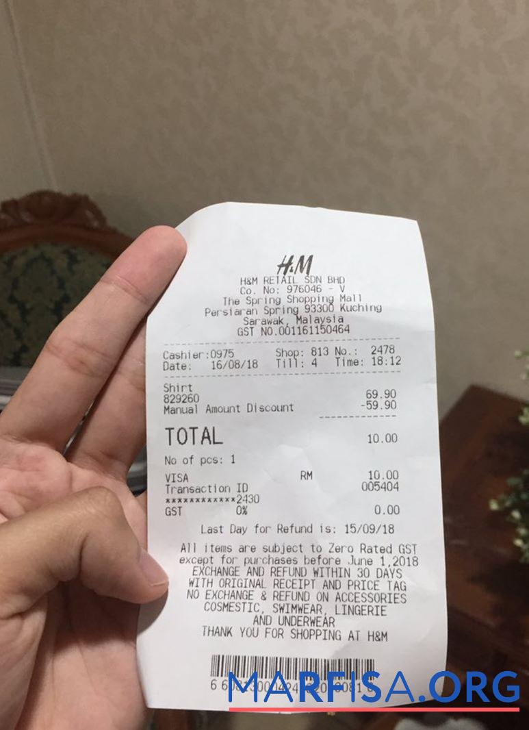 Printable H&M retail payment check template